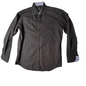 Bugatchi Button Down Shirt Mens L Black Classic Fit DS4910L41 Excellent Tonal